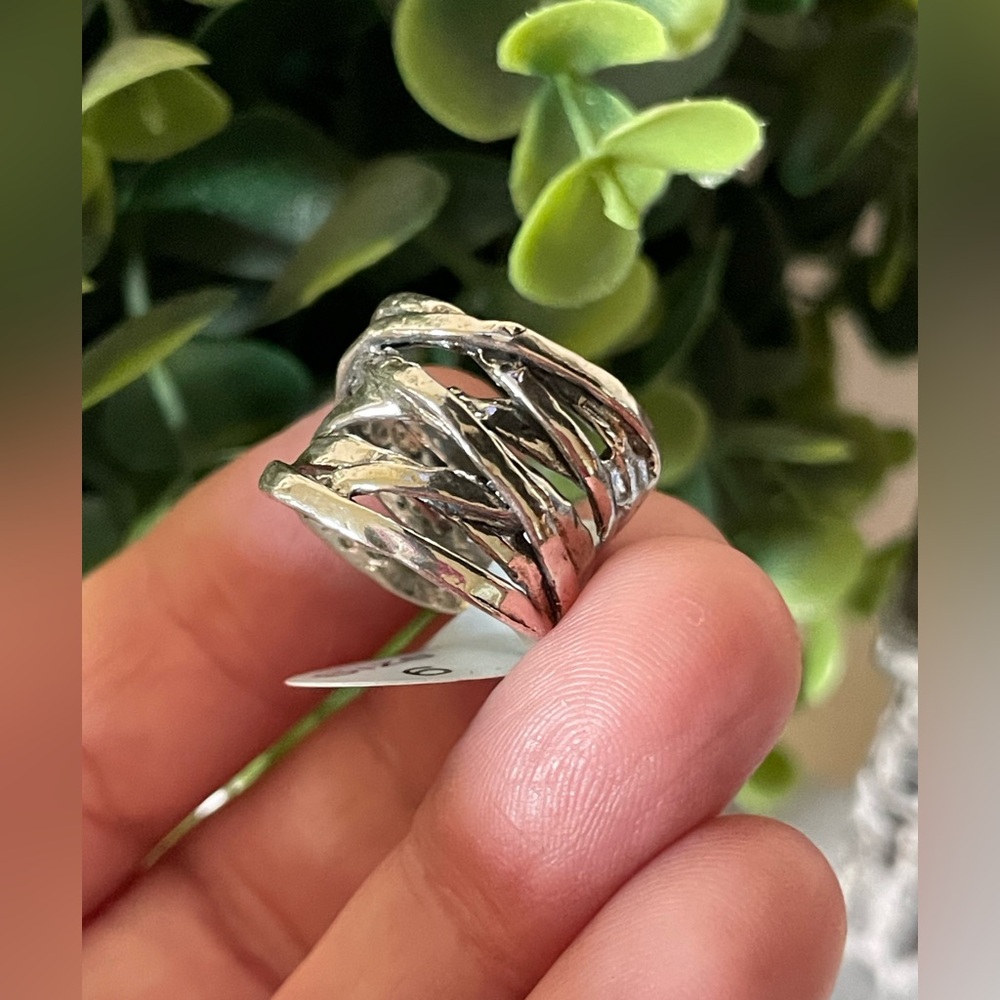 Brand New Thick 925 STERLING SILVER MODERNIST BRAIDED WOVEN WAVE WIDE BAND RING